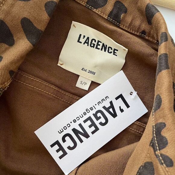 L'Agence Celine Animal Print Denim Jean Jacket Brown Small Button Front Mobwife - Picture 7 of 9